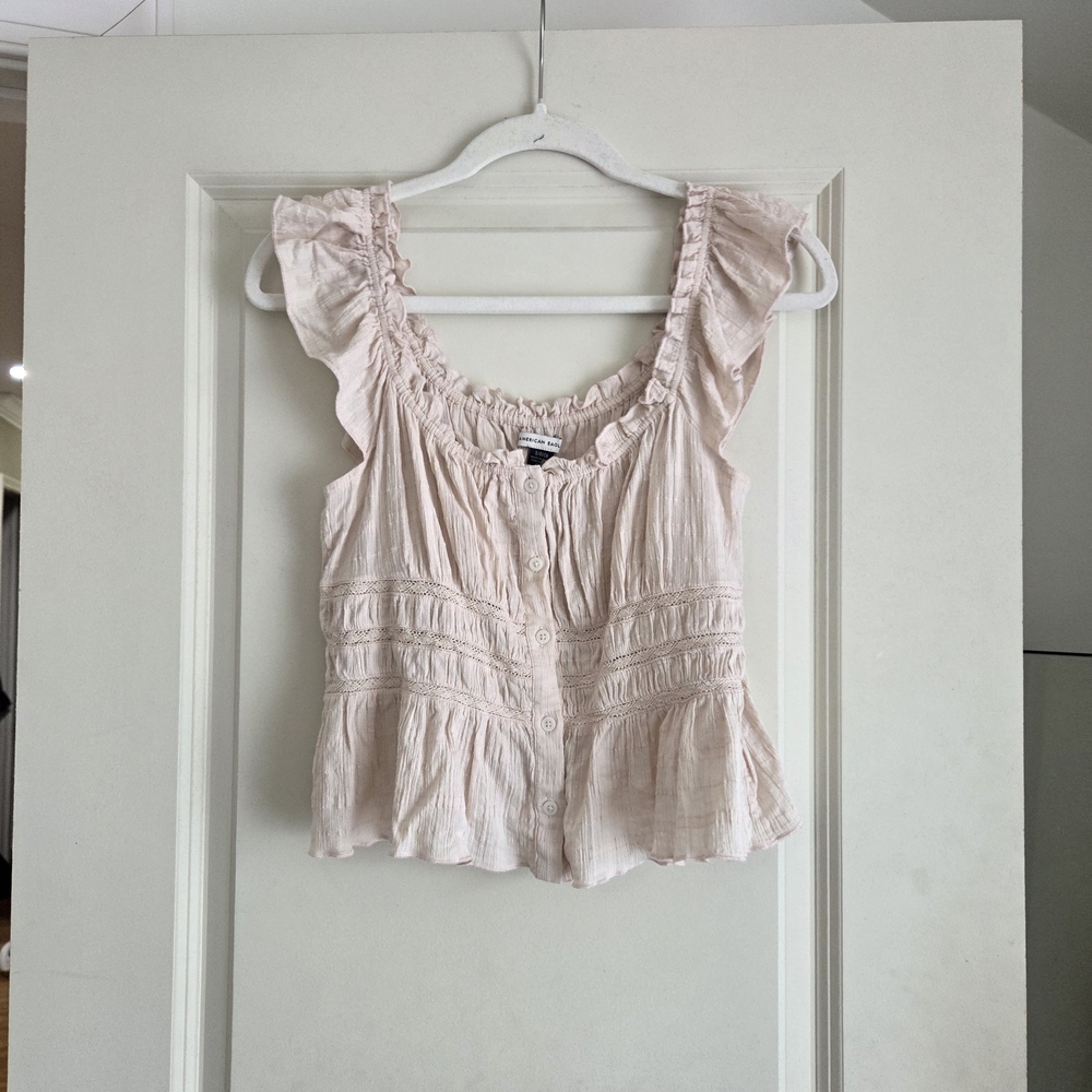 AE Ruched Flutter Sleeve Blouse - Picture 6 of 14